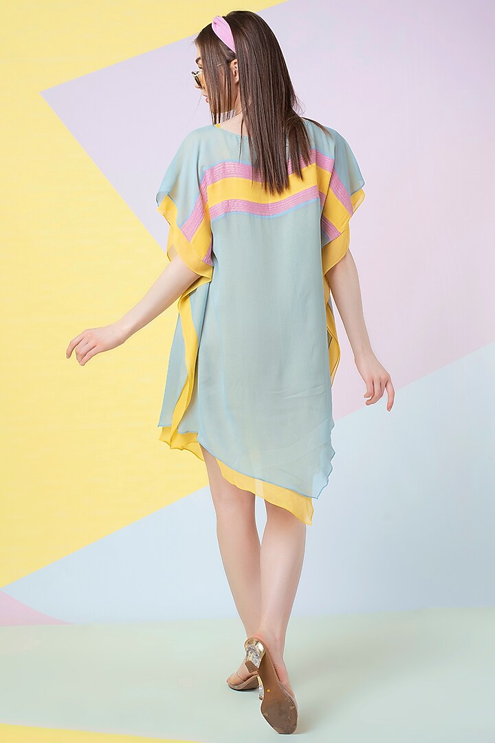 Sky Blue Pintuck Tape Kaftan by Wendell Rodricks at Pernia's Pop Up Shop