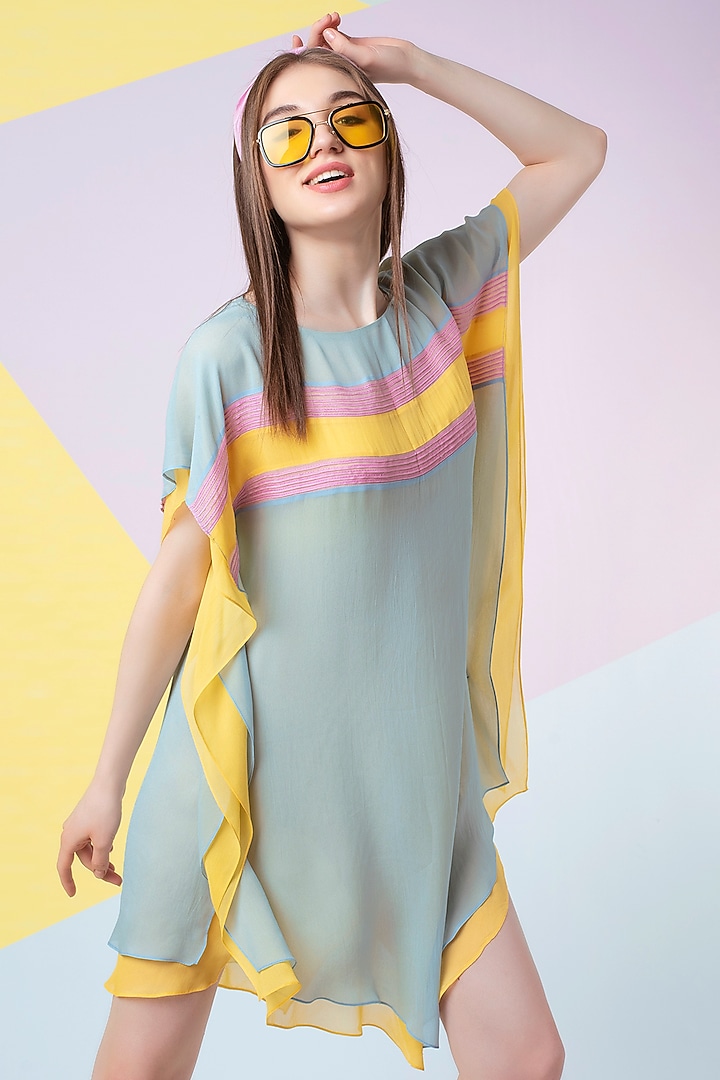 Sky Blue Pintuck Tape Kaftan by Wendell Rodricks at Pernia's Pop Up Shop