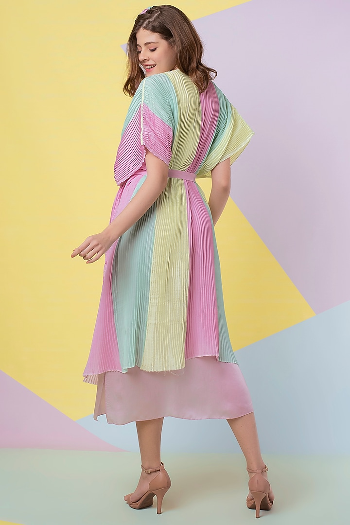 Lavender Color Blocked Pleated Kaftan by Wendell Rodricks at Pernia's Pop Up Shop