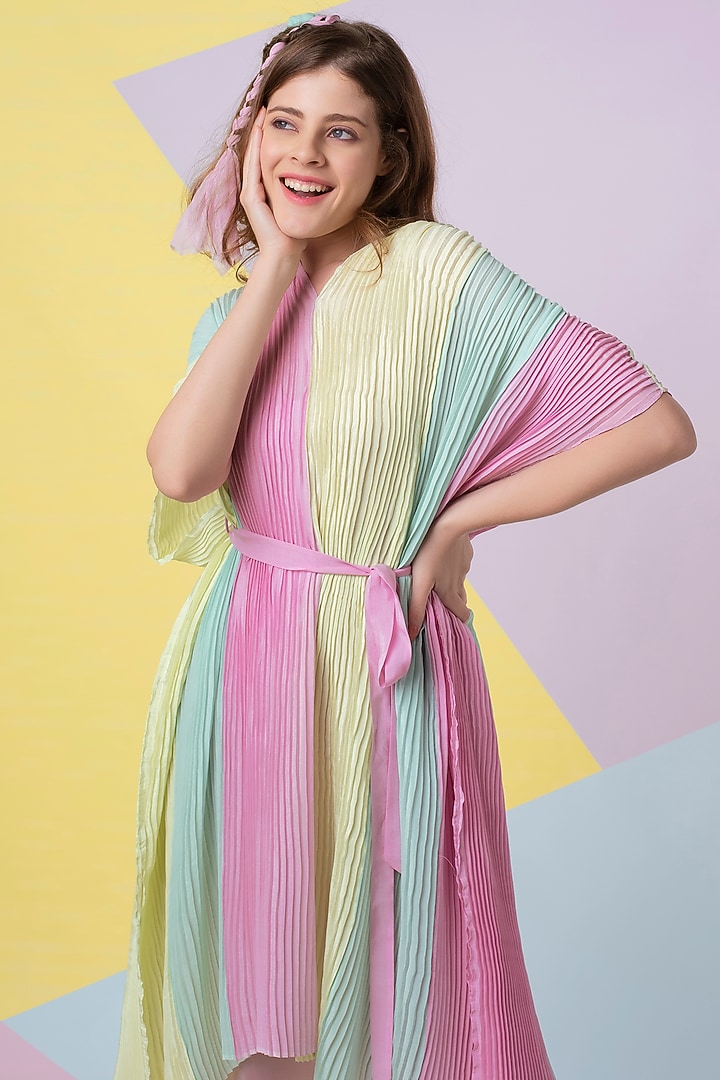 Lavender Color Blocked Pleated Kaftan by Wendell Rodricks at Pernia's Pop Up Shop