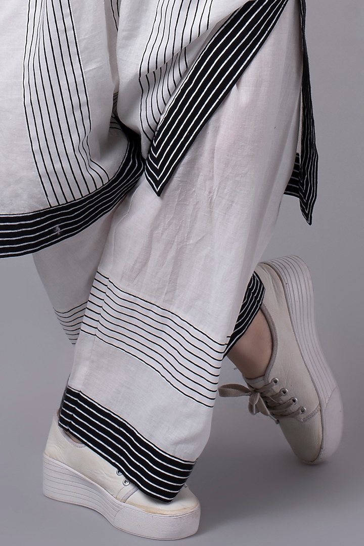White Striped Patchwork Pants by Wendell Rodricks at Pernia's Pop Up Shop