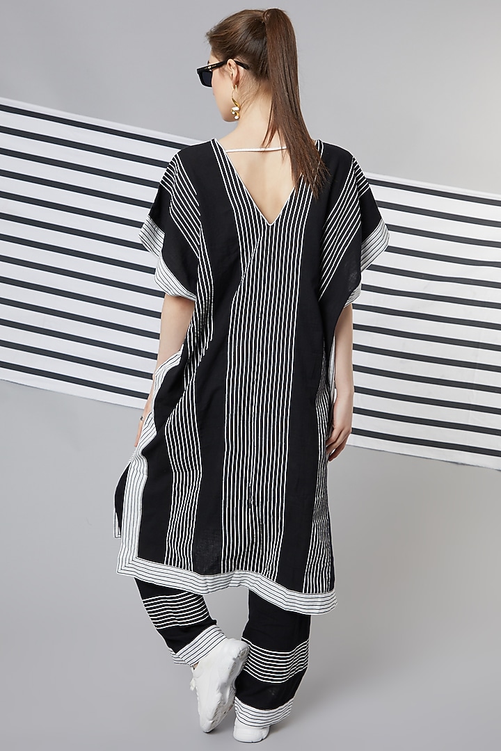 Black Striped Patchwork Kaftan Set by Wendell Rodricks at Pernia's Pop Up Shop
