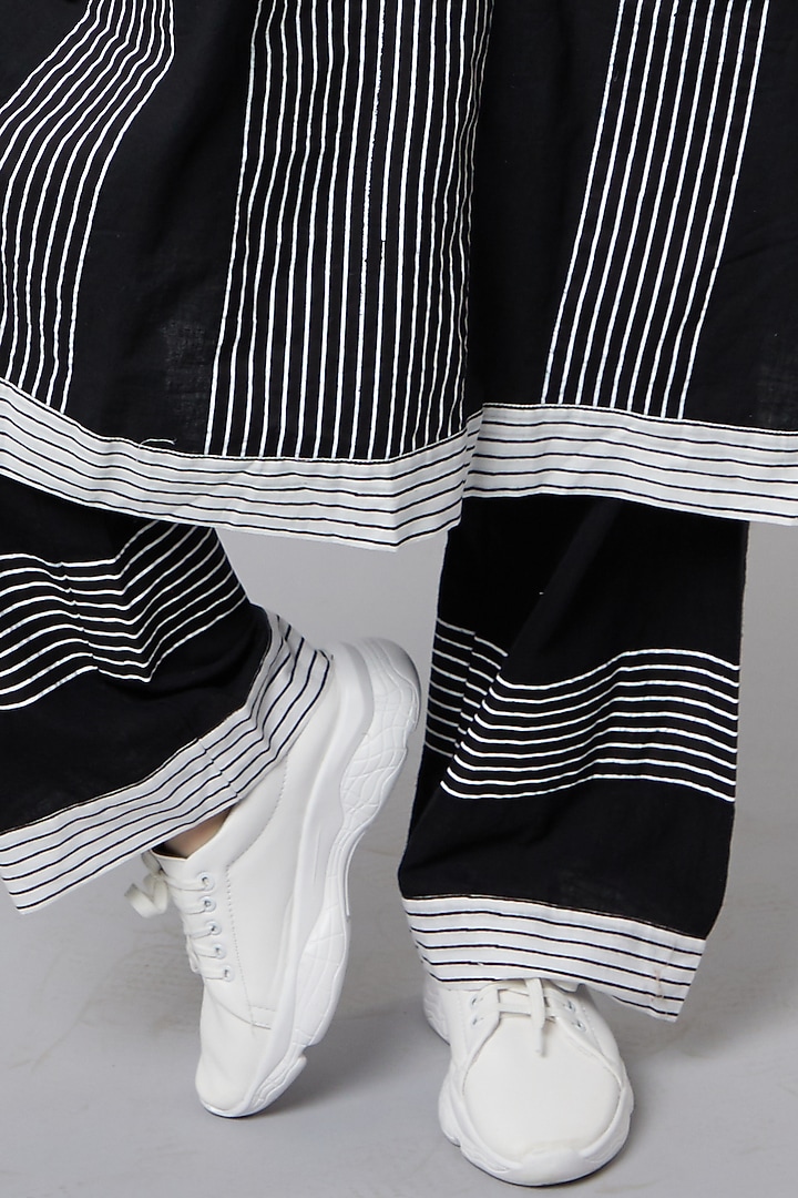 Black Striped Patchwork Kaftan Set by Wendell Rodricks at Pernia's Pop Up Shop