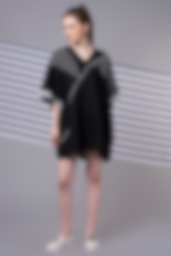 Black Monochrome Patchwork Oversize Kaftan by Wendell Rodricks at Pernia's Pop Up Shop