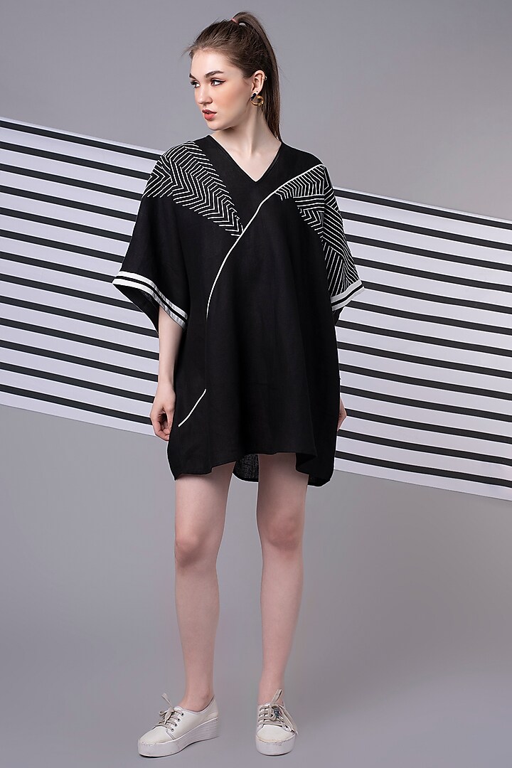 Black Monochrome Patchwork Oversize Kaftan by Wendell Rodricks at Pernia's Pop Up Shop