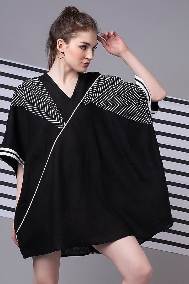 Black Monochrome Patchwork Oversize Kaftan by Wendell Rodricks at Pernia's Pop Up Shop