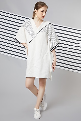 White Monochrome Patchwork Oversize Kaftan by Wendell Rodricks