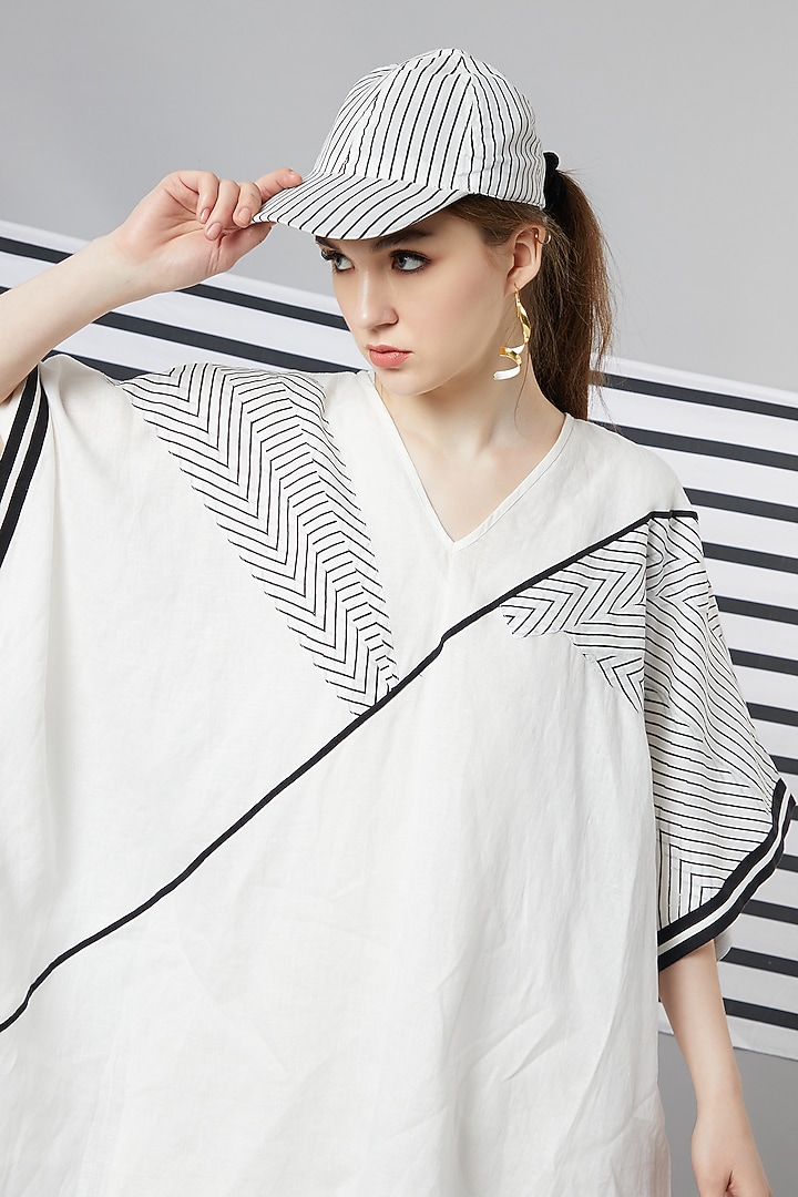 White Monochrome Patchwork Oversize Kaftan by Wendell Rodricks at Pernia's Pop Up Shop