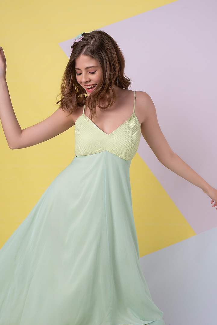 Seafoam Pintuck Asymmetric Gown by Wendell Rodricks at Pernia's Pop Up Shop
