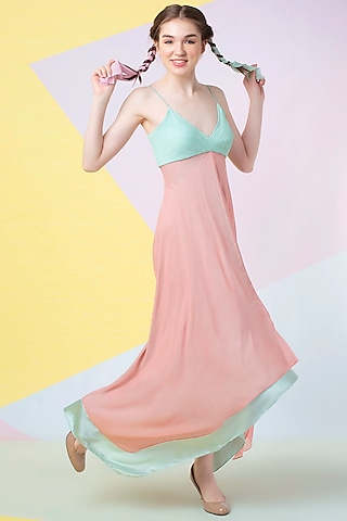 Cherry Blossom Pintuck Asymmetric Gown by Wendell Rodricks