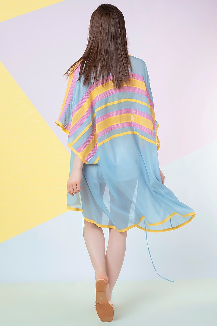 Sky Blue Pintuck Cape by Wendell Rodricks at Pernia's Pop Up Shop