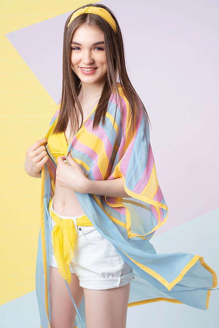 Sky Blue Pintuck Cape by Wendell Rodricks at Pernia's Pop Up Shop