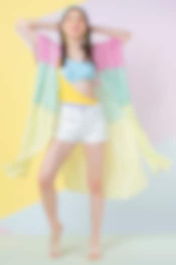 Lavender Color Blocked Pleated Cape by Wendell Rodricks at Pernia's Pop Up Shop