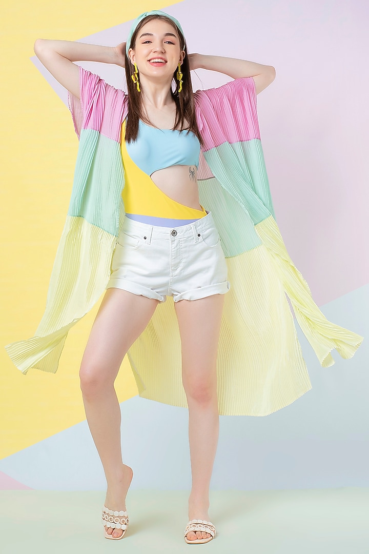 Lavender Color Blocked Pleated Cape by Wendell Rodricks at Pernia's Pop Up Shop