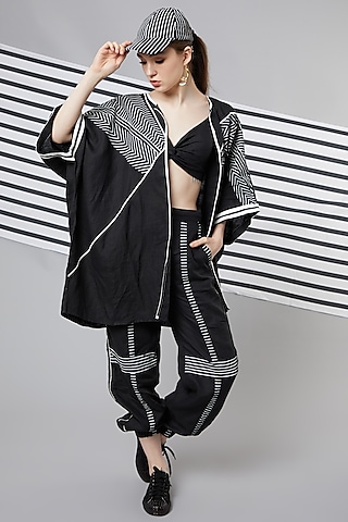Black Monochrome Oversize Patchwork Cape by Wendell Rodricks