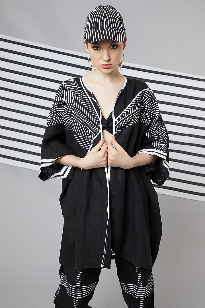 Black Monochrome Oversize Patchwork Cape by Wendell Rodricks at Pernia's Pop Up Shop
