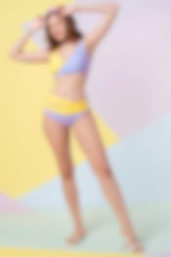 Yellow & Lavender Polyester Bikini Set by Wendell Rodricks