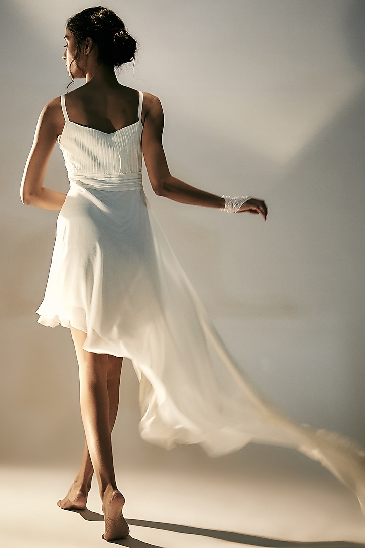 Ivory Silk Vacation Dress With Embroidered Gloves by Wendell Rodricks at Pernia's Pop Up Shop