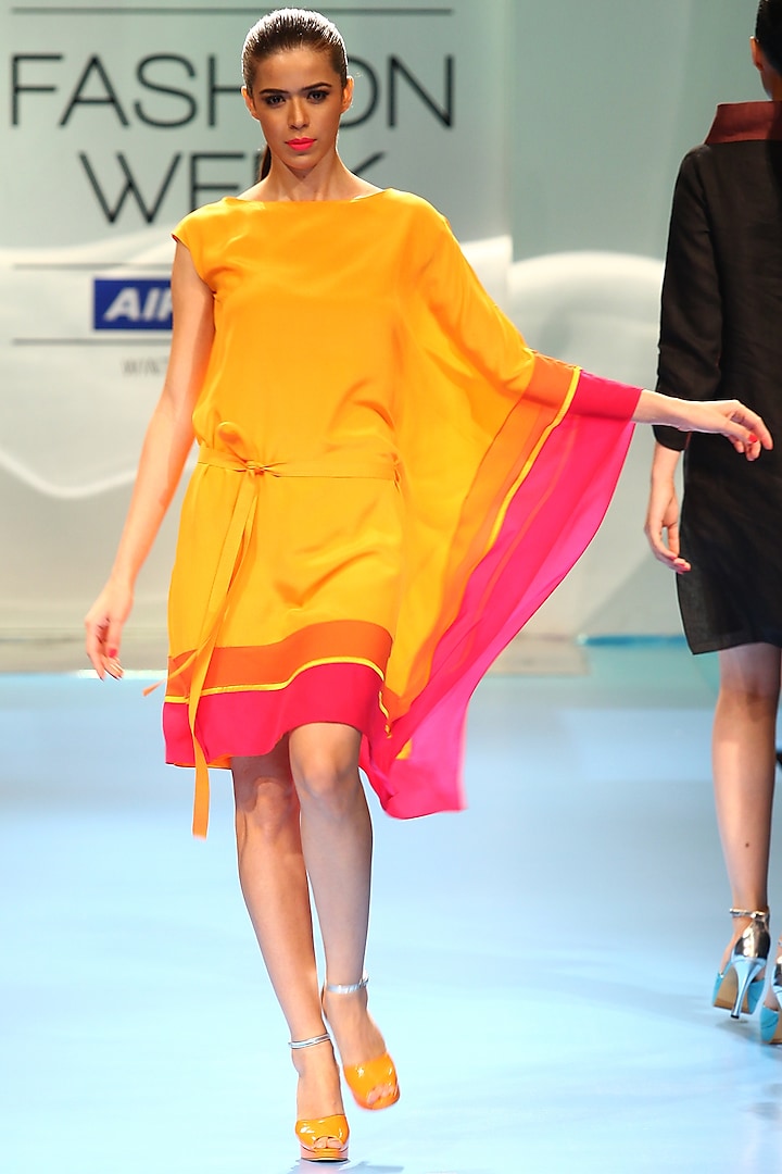 Yellow Silk Crepe Kaftan Dress by Wendell Rodricks