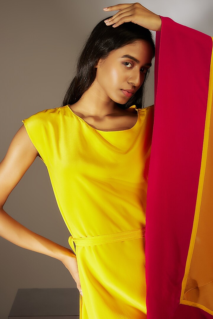 Yellow Silk Crepe Kaftan Vacation Dress by Wendell Rodricks at Pernia's Pop Up Shop