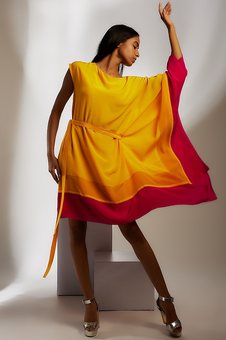 Yellow Silk Crepe Kaftan Vacation Dress by Wendell Rodricks at Pernia's Pop Up Shop