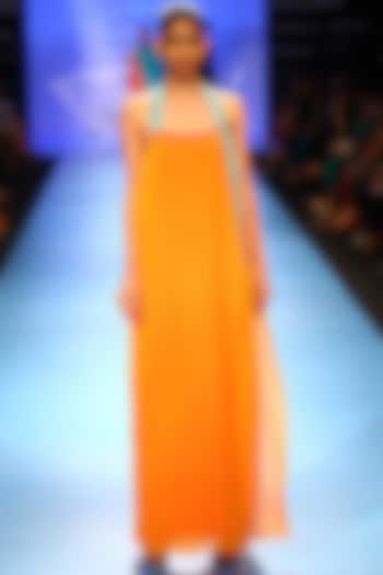 Orange Silk Layered Halter Gown by Wendell Rodricks
