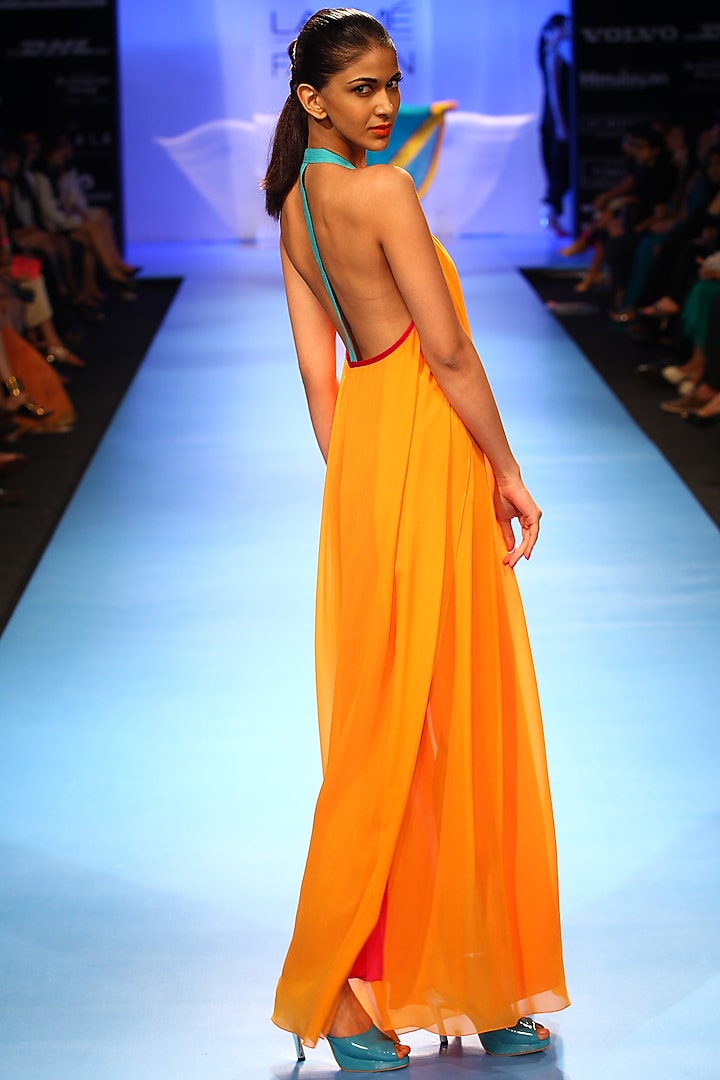 Orange Silk Layered Halter Gown by Wendell Rodricks at Pernia's Pop Up Shop