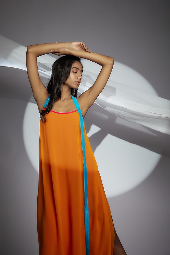 Orange Silk Layered Halter Gown by Wendell Rodricks at Pernia's Pop Up Shop