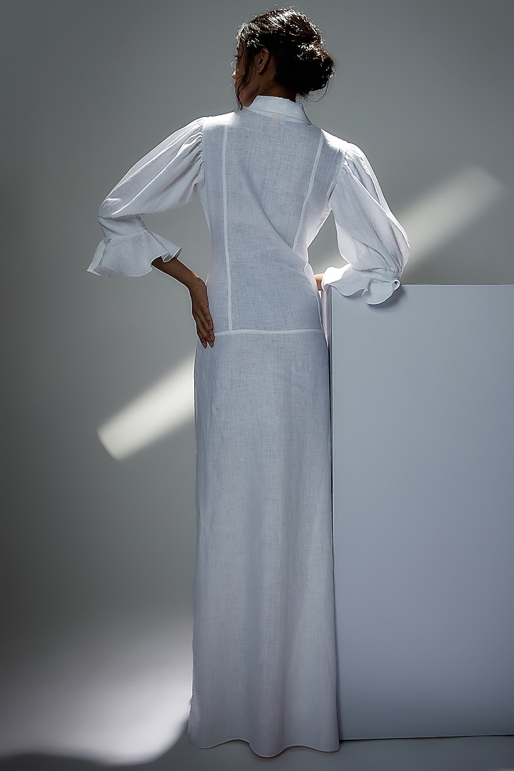 White Linen Tie-up Vacation Shirt Dress by Wendell Rodricks at Pernia's Pop Up Shop