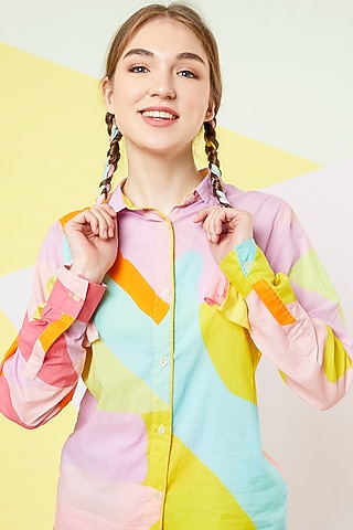Lavender Abstract Printed Shirt by Wendell Rodricks