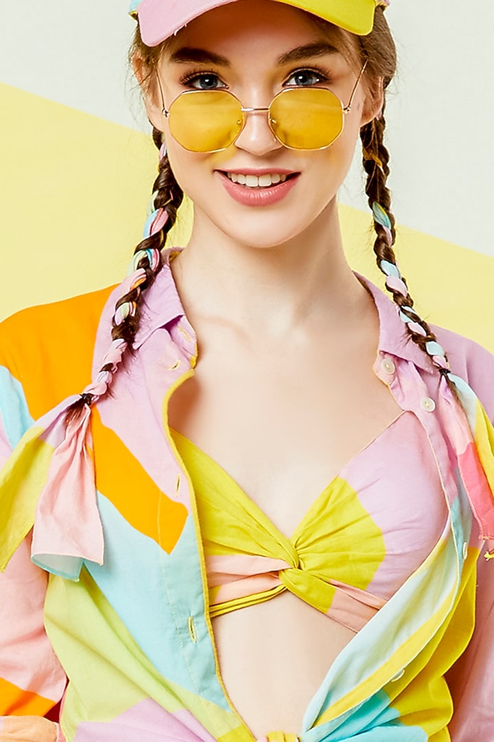 Lavender Printed Twisted Bustier by Wendell Rodricks at Pernia's Pop Up Shop