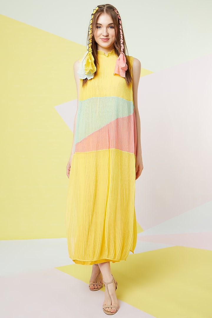 Irish Yellow Pleated Gown by Wendell Rodricks at Pernia's Pop Up Shop