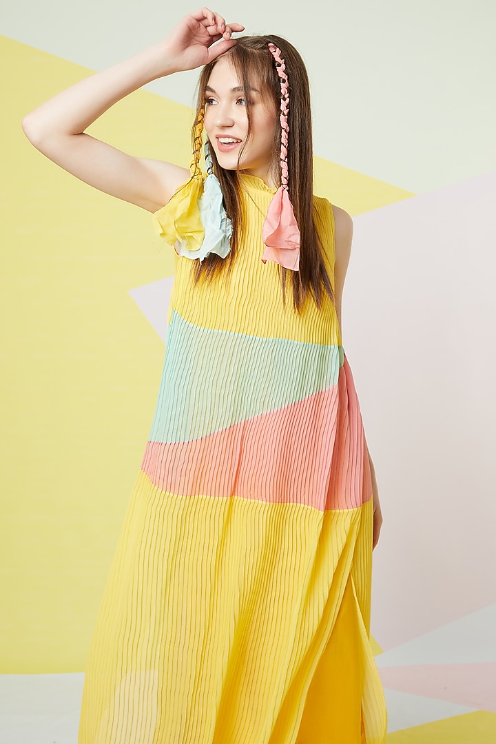 Irish Yellow Pleated Gown by Wendell Rodricks at Pernia's Pop Up Shop