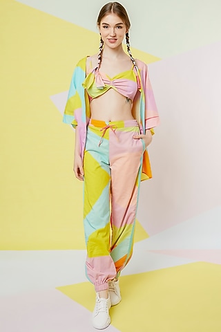 Lavender Abstract Leaf Printed Co-Ord Set by Wendell Rodricks