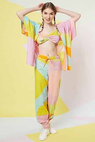  Lavender Abstract Leaf Printed Jogger Pants by Wendell Rodricks