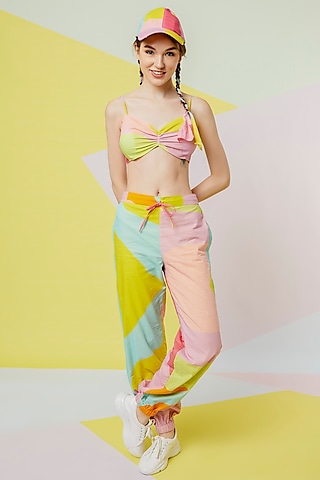 Lavender Abstract Leaf Printed Gathered Bustier by Wendell Rodricks