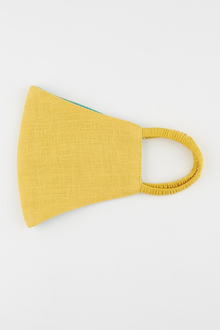 Yellow Linen Reversible Mask by Wendell Rodricks at Pernia's Pop Up Shop