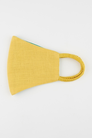Yellow Linen Reversible Mask by Wendell Rodricks
