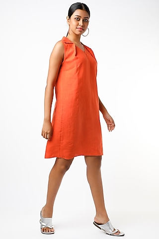 Burnt Orange Linen Dress by Wendell Rodricks