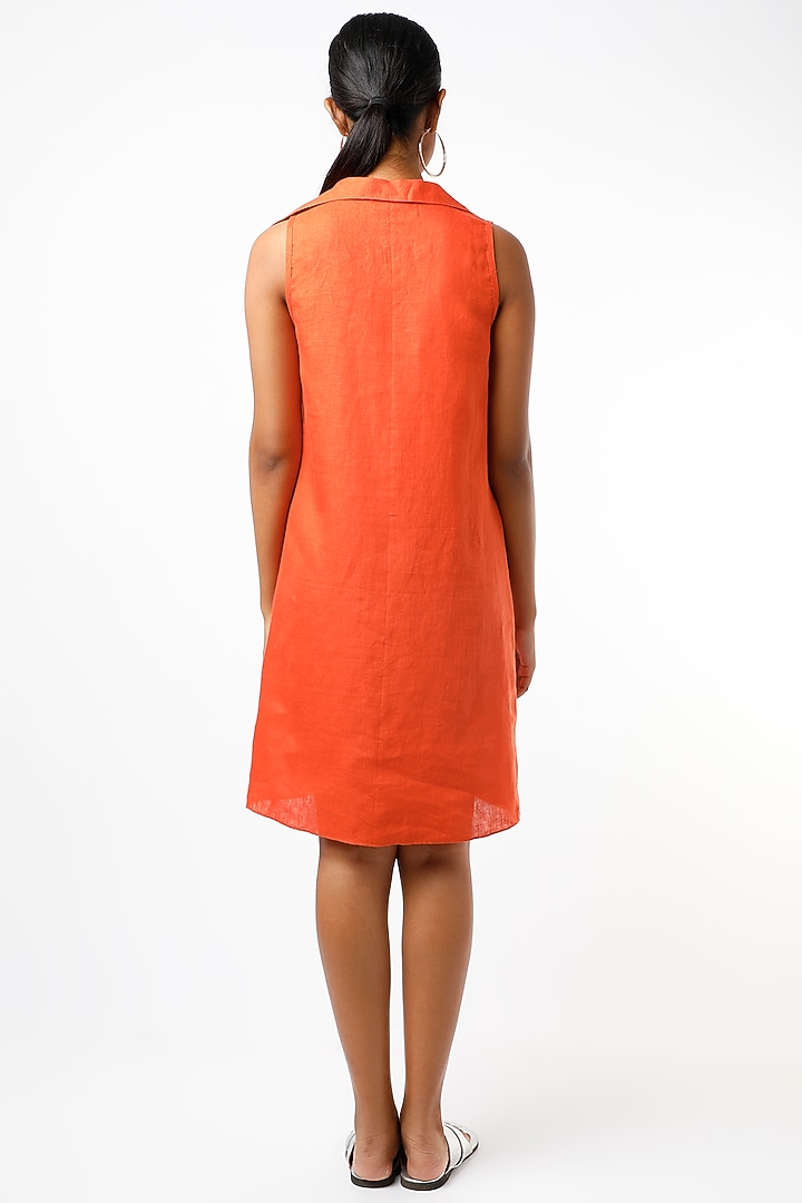 Burnt Orange Linen Dress Design by Wendell Rodricks at Pernia's Pop Up Shop  2026