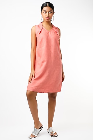 Dark Peach Linen Dress by Wendell Rodricks
