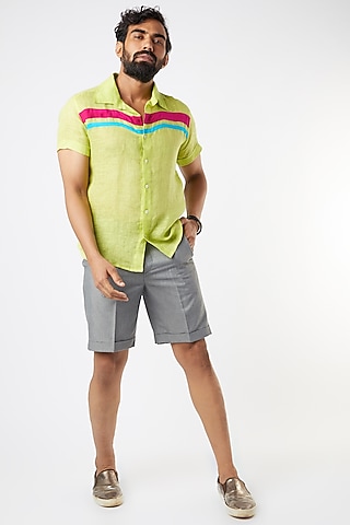 Neon Green Gauze Linen Shirt by Wendell Rodricks Men