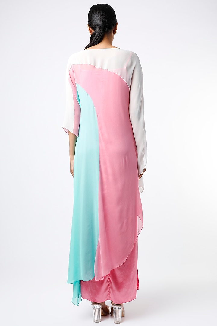 Ivory & Pink Georgette Kaftan by Wendell Rodricks at Pernia's Pop Up Shop