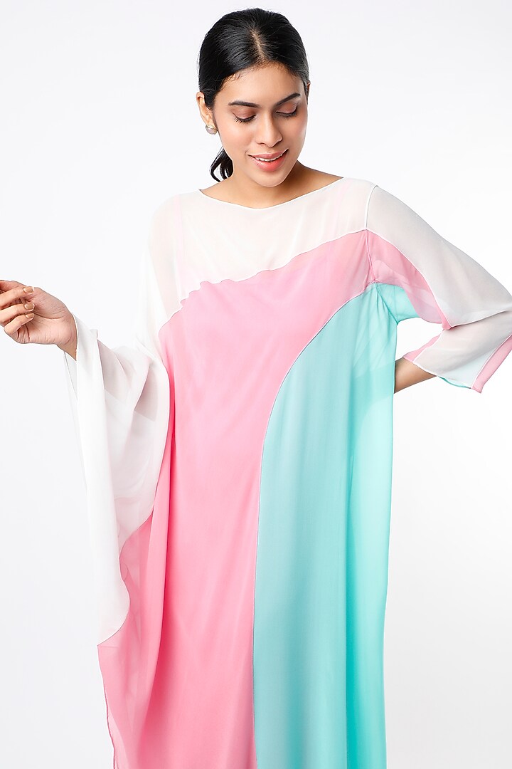 Ivory & Pink Georgette Kaftan by Wendell Rodricks at Pernia's Pop Up Shop