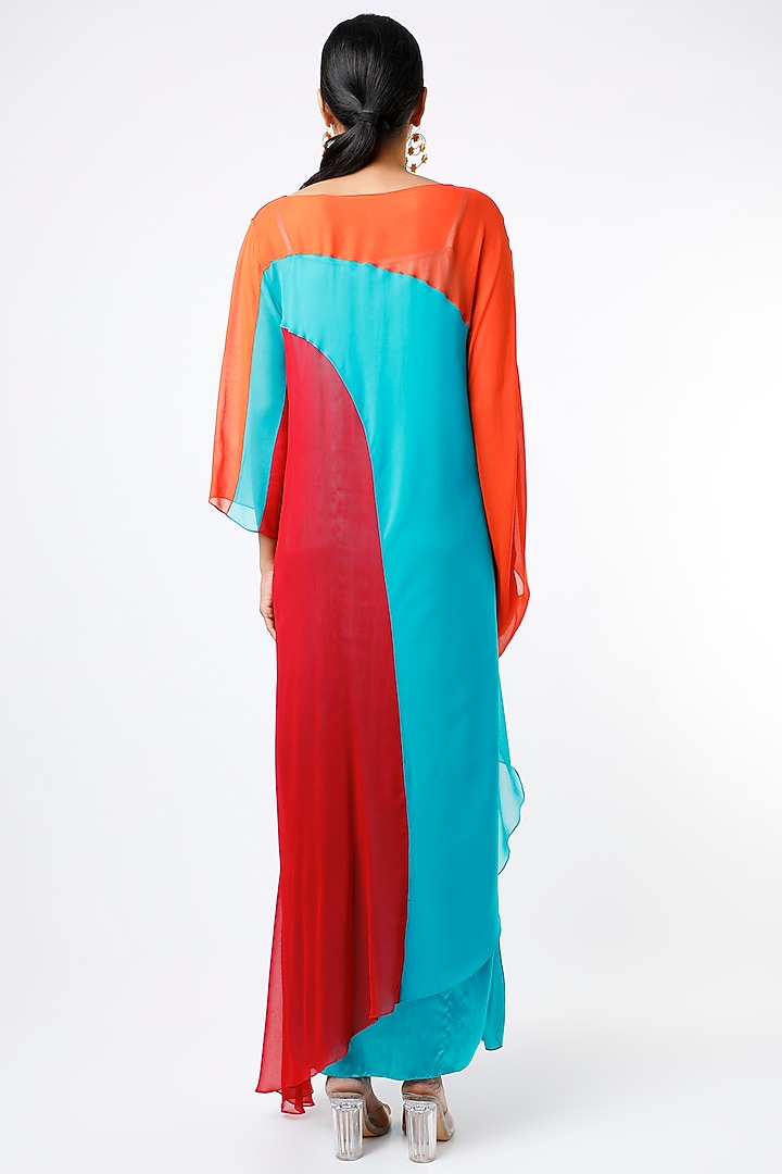 Orange & Turquoise Georgette Kaftan by Wendell Rodricks at Pernia's Pop Up Shop