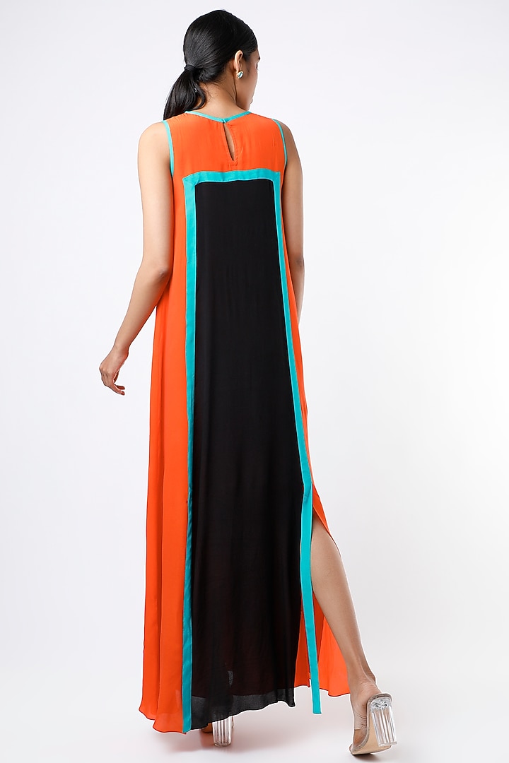 Orange & Black Color Blocked Maxi Summer Dress by Wendell Rodricks at Pernia's Pop Up Shop