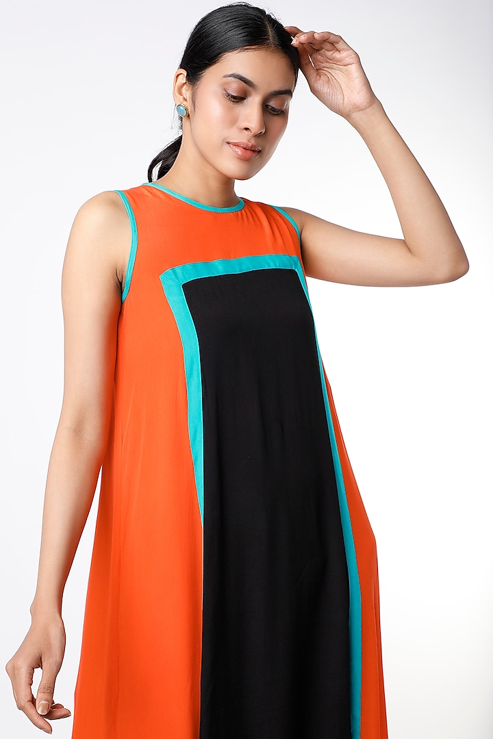 Orange & Black Color Blocked Maxi Summer Dress by Wendell Rodricks at Pernia's Pop Up Shop