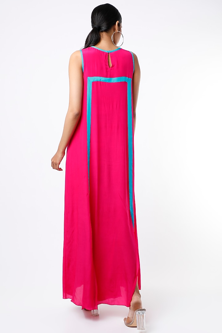 Fuchsia & Turquoise Color Blocked Maxi Summer Dress by Wendell Rodricks at Pernia's Pop Up Shop