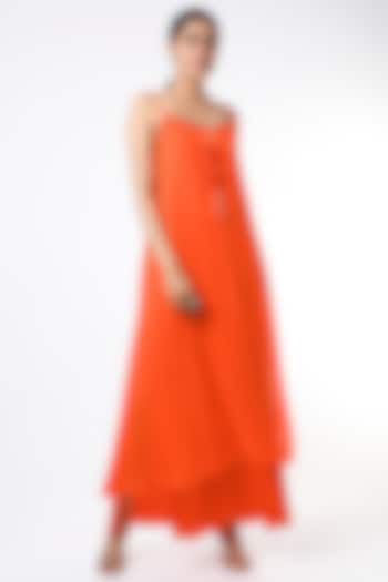 Orange Embellished Layered Maxi Dress by Wendell Rodricks