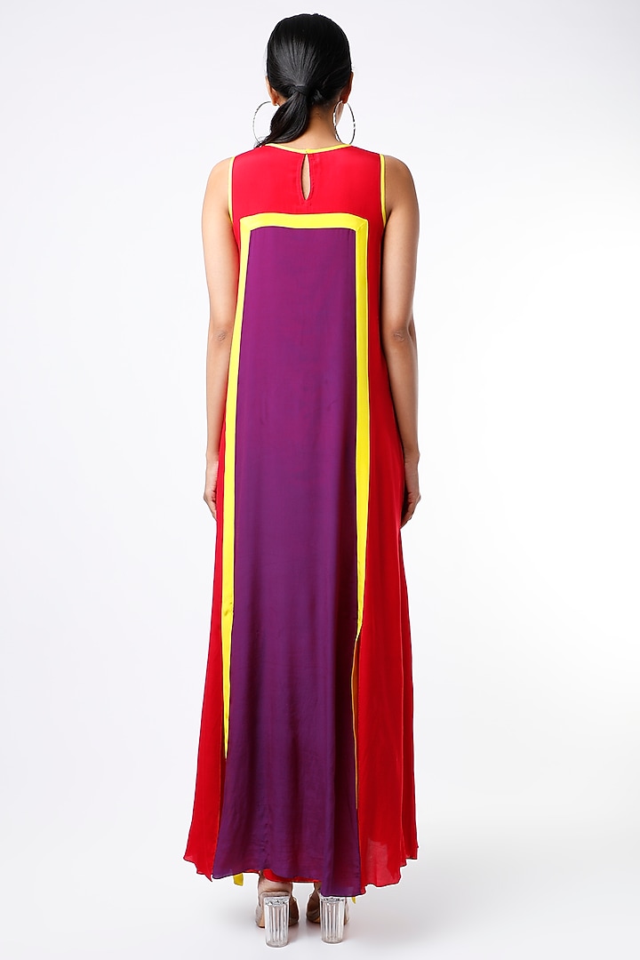 Red & Purple Color Blocked Maxi Summer Dress by Wendell Rodricks at Pernia's Pop Up Shop